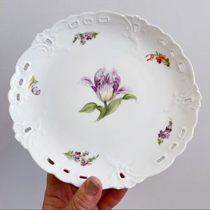 Vintage White Porcelain Purple Floral Painted Dish